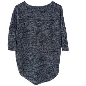 Express Women's Knit Cotton 1/2 Sleeve V Neck Black White Blend Tunic Sweater